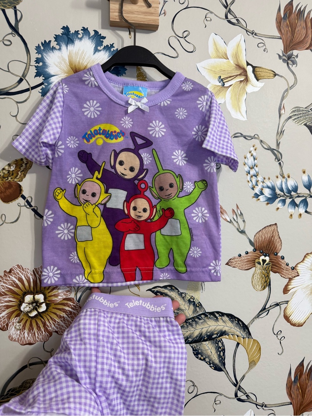 Vintage Teletubbies Lavender Short Sleeve Kids Tee Short Pajama Set